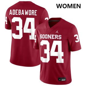 Adepoju Adebawore OU Women College Football Game #34 Jerseys - Crimson 623367-558