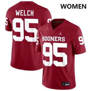 Austin Welch OU Sooners Womens College Football Embroidery #95 Jersey - Crimson 757319-418