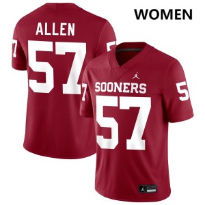 Gunnar Allen OU College Football Embroidery #57 Womens Jerseys - Crimson 666148-392