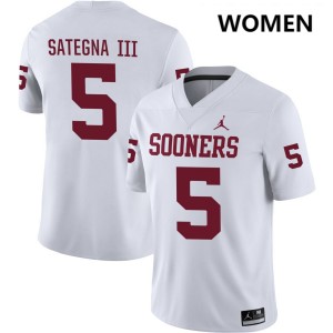 Isaiah Sategna III Oklahoma Sooners Stitched #5 College Football Women's Jerseys - White 601441-884