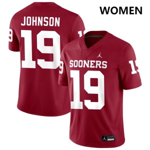 Jacobe Johnson OU Sooners Replica #19 College Football Womens Jerseys - Crimson 620954-522