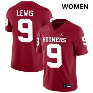 Keontez Lewis Sooners College Football Women NCAA #9 Jerseys - Crimson 225342-154