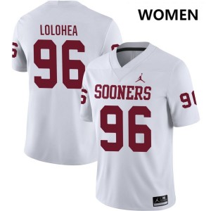 Siolaa Lolohea Oklahoma Sooners College Football #96 Player Women Jerseys - White 954137-546