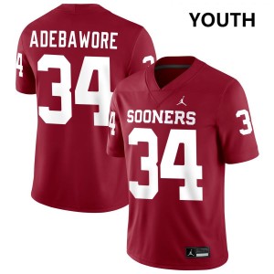 Adepoju Adebawore OU Sooners College Football High School Youth #34 Jersey - Crimson 762247-129